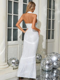 Halter Deep V Neck Sequin Maxi Dress-Outfit