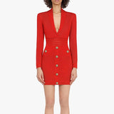 QUALITY Newest 2023 Fall Winter Designer Dress Women's Long Sleeve Notched Collar Knit