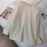 Fongt Suit Jacket Female GJ Sense Spring Autumn 2024 New White Korean Version Fashion Long Small Suit-Outfit