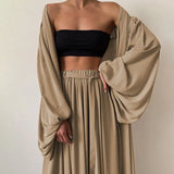 TWOTWINSTYLE White Sexy Three Piece Set For Women Slim Vest Lantern Sleeve Coat Wide Leg Pants Loose Sets Female Fashion