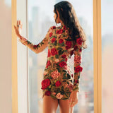 Fashion Half-Neck Peony Flower Embroidered Sexy Bag Of Hip