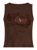Heart Rhinestone Rib Crop Tank Top-Outfit