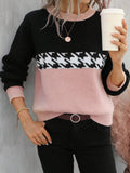 Fongt Women's Spring And Autumn Claming Collusion Collusion Collider Round Collar Sweater Fashion Geometric Patterns