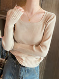U Neck Women Autumn Winter Sweaters Slim Knitted Pullovers Soft Warm Solid Jumper Female Sweater Casual Knitwear Jersey Top-Outfit