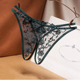 crotch-free women's panties mesh embroidery retro hollowed out sexy transparent thong ultra-thin low waist t pants G-String