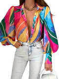 Large Size Autumn And Winter New Lapel Printed Fashion Shirt Girl-Outfit