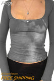 Women's Long Sleeve Top Basic Slim Fitted T-Shirt Spring Square Neck Y2k Crop Top Lace Tee Streetwear Female Pullovers T