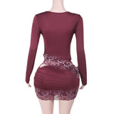 Purple Patchwork Long Sleeve Bodycon Mini Dress-Outfit
