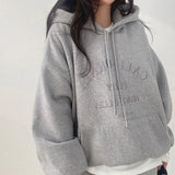 Solid Color Letter Embroidery Oversized Hoodie-Outfit
