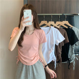 Fongt Rope Short-Sleeved T-Shirt Women 2024 New Summer Korean Version Design Sense Slim Casual Short Student Jacket