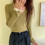 Style Autumn Sweater Women V Neck Long Sleeve Knitted Ribbed Bottoming Sweaters Pullover