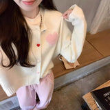 Spring And Autumn Short Loose Round Collar Knitting Cardigan New Small Coat Sweet And Gentle Wind Love-Outfit