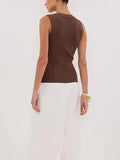 Fongt Summer Sleeveless Single-Button Clasp Knit Small Cardigan New Tight Vest