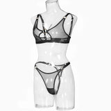 Black Mesh Hook Lingerie Set-Outfit