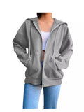 New Solid-Color Hooded Plus Velvet Sweatshirt Long-Sleeved Jacket Lady Street Loose Large Size Zipper