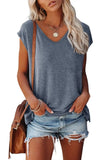 Color V-neck Cotton Blend Casual Loose Sleeveless Top Women's