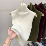 Sweater Vest Women Cropped Sleeveless Knitted Pullovers Jumper Vintage Solid Waistcoat Knitwear Korean Slim Tank Top-Outfit