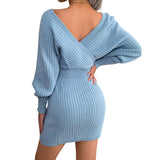 Women Knitted Dress Fall Winter 2023 Chic Elegant Vintage Luxury Designer Sexy Bodycon Long Sleeve Clothes Evening Party