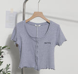 Relaxing Wood Ear Embroidery Short Small Cardigan Bottom Shirt T-Shirt T-Shirt Umbilly T-Shirt