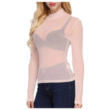 Fongt 2023 Autumn Black Full Transparent Mesh Yarn Bottom Shirt Female Long Sleeve Sexy Perspective Thin Net Shirt Super Elastic Gauze