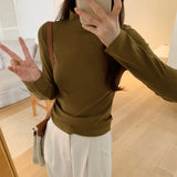 Collar Threaded Bottom Women Wear Temperamental Long-Sleeved T-Shirts In Autumn And Winter-Outfit