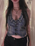 Reintage Joker Wash Make Old Sleeveless Stretch Ancient Style Denim Vest-Outfit
