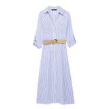 Spring Dress With Belt Striped Shirt 8351025-Outfit