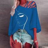 Fongt Autumn Fashion Splicing Loose Leisure Blouse Lady Print T-Shirt