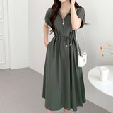 Fongt Chic Summer Age Reduction Retro Niche French Design Sense Temperament Casual Lace Waist Show Thin Dress-Outfit