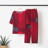 ZANZEA Vintage Plaid Checked Matching Sets Sets Summer Women Tracksuit Casual Half Sleeve Blouse Pants Suits Loose Urban