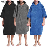 Bathrobes Homewear Hooded Half Sleeve Leisure Towel Robes Comfortable Solid Mens Nightgown Bathrobes Poncho INCERUN S-5XL
