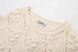 2023 New Round Collar Ball Ornaments Hollow Short Sleeve Sweater Women's 9014-Outfit