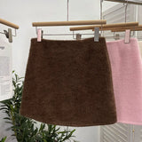 Real Shooting Pink Hair This Dress Girl Autumn And Winter High Waist A-Buffed Short Skirt Anti-Light One-Step Skirt