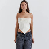 White Satin Pearl Tassel Corset Top-Outfit