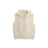 Fongt Women's 2025 Winter Fashion Vintage Vintage Vintage Cotton Stitched Knitted Hooded Vest Vest