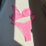 2024 Sexy New One-Shoulder Braved Embossed Fabric Split Swimsuit Bikini
