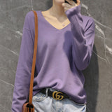 Fongt Style Autumn Winter Woolen Sweater Female V Gets Short Money Inside Build Head Sweater Slim Bottom Sweater-Outfit