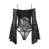 Summer New Dark Wind Shoulder Flocking Blouse Sexy Hot Girl Slim Short Skirt Girl-Outfit