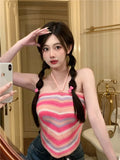 Fongt Hanging Neck Sling Female Summer New Love Striped Sweet Babes Vest Short Sleeveless
