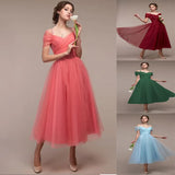 Fongt New Mesh Women's Dress Sexy One-Word Wedding Bridesmaid
