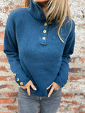 Fongt Li-Necked Knitwear In Autumn/Winter 2025 Solid Color Buttons Casual Loose Sweater For Women