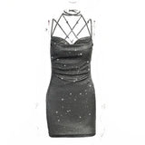 Fongt Knitted Bareback Sling Dress 2024 Summer Women's Fashion Sexy Short Bag Hip