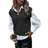 Fongt Lady Fashion Knit Vest New Autumn And Winter Vest Sleeveless Twisted Flower V-Neck