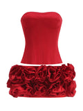Three-Dimensional Flower Sexy Strapping Bra Two Sets Of Tight Floral Skirt Ultra-Short Skirt Dinner Skirt