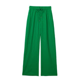 New Solid Color Elastic Waist Wide Leg Trousers 9929140-Outfit