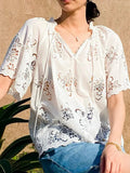 Fongt New French White Embroidered Little Shirt Women's Short-Sleeved Lace Jersey Shenzhen South Oil Women's