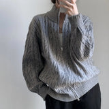 Vintage Half Zip Up Cable Knit Sweater-Outfit
