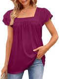 Double-layer Lace Short Sleeve Blouse Square Collar Elegant Women Shirt 2023 Sweet Women Clothing Solid Loose Tops
