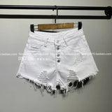 Summer New High Waist Hole Breasted Denim Shorts Female Show Thin Korean Version Of Wide Leg Pants Edge A Word Sexy Hot Pants-Outfit