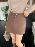 Fongt Xixi 2025 Autumn And Winter White Standard Temperament Pure Color Slim Waist Half-Body Skirt A Word Short Skirt Female 85286